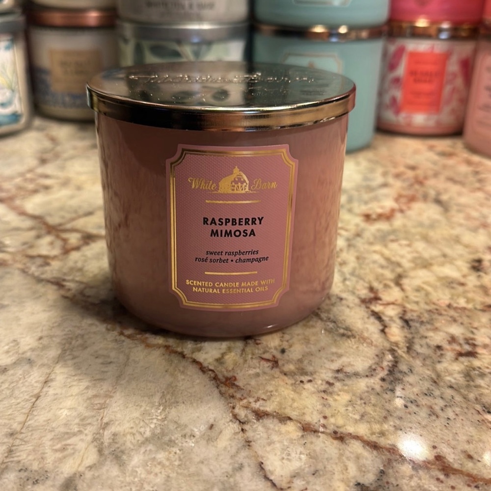 (ONE) B&BW/White Barn candle- 1x RASPBERRY MIMOSA 3 wick candle NEW!!!